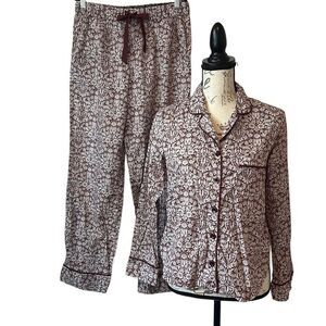 Printed Long Sleeve Pajama Set - Burgundy Floral